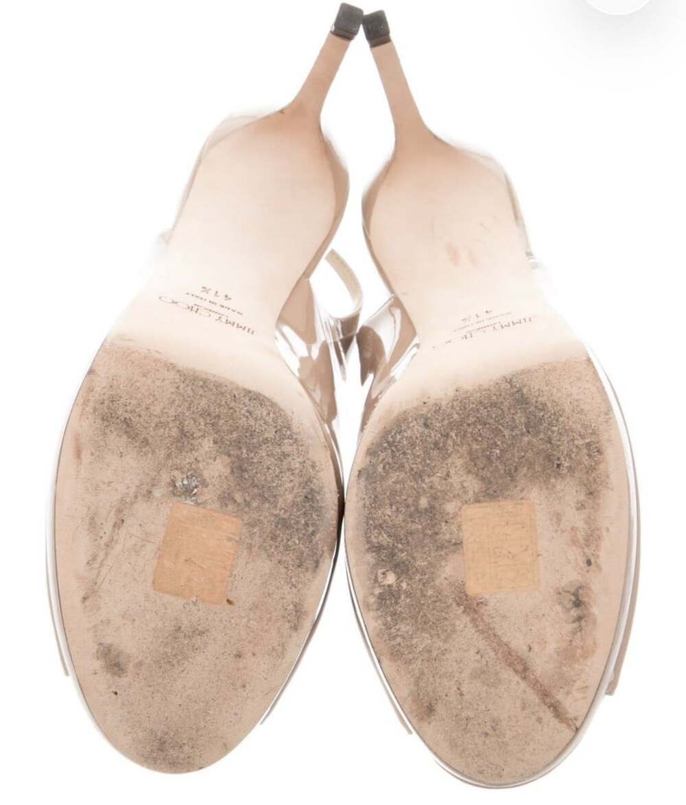 Jimmy Choo Nova 100 Nude Patent Leather Peep Toe Slingback Heels 41.5 Box - Picture 6 of 13